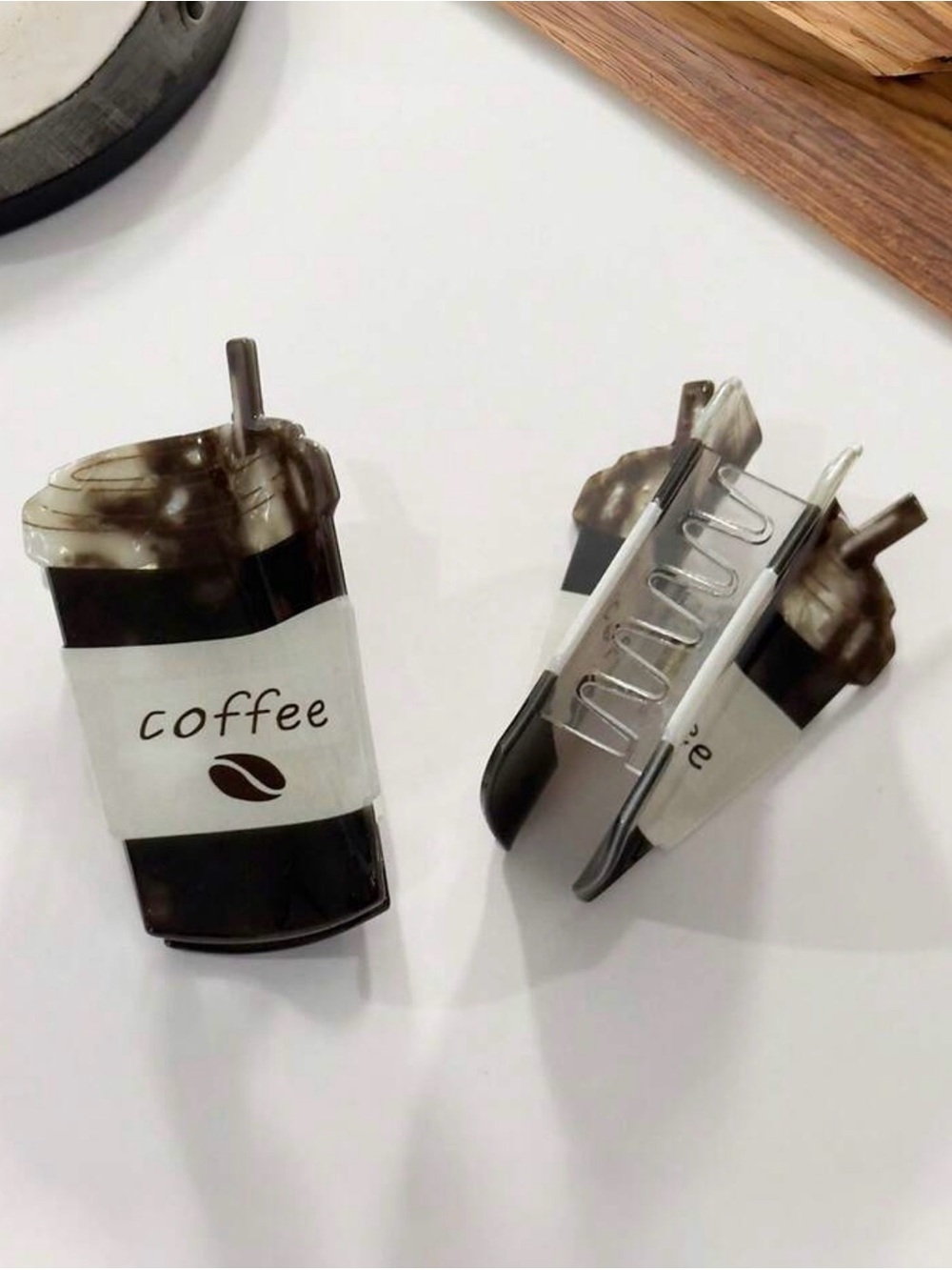 Novelty Coffee Cup Hair Clips for Men - Black/Brown